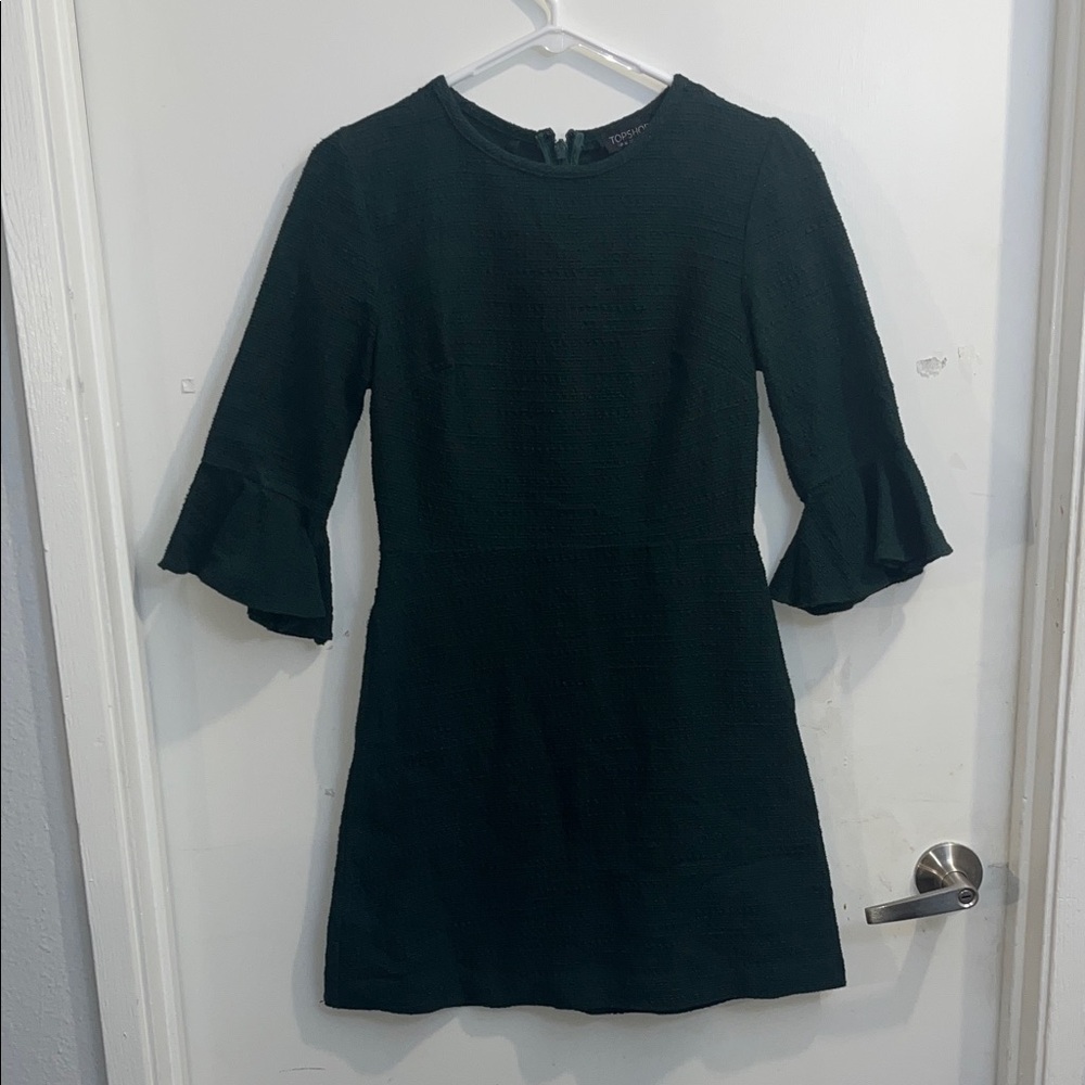 Topshop Dark Green 3/4 Bell  Sleeve Dress size 4